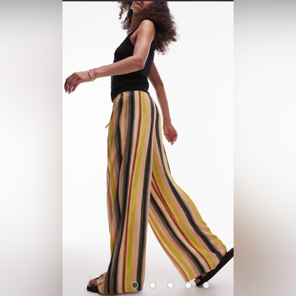 Topshop ASOS Satin Tie-Waist Wide Leg Peachy Striped Pants Size 8-10 - Picture 11 of 14